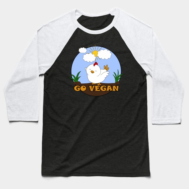 Go Vegan Cute Chick 3 Baseball T-Shirt by valentinahramov